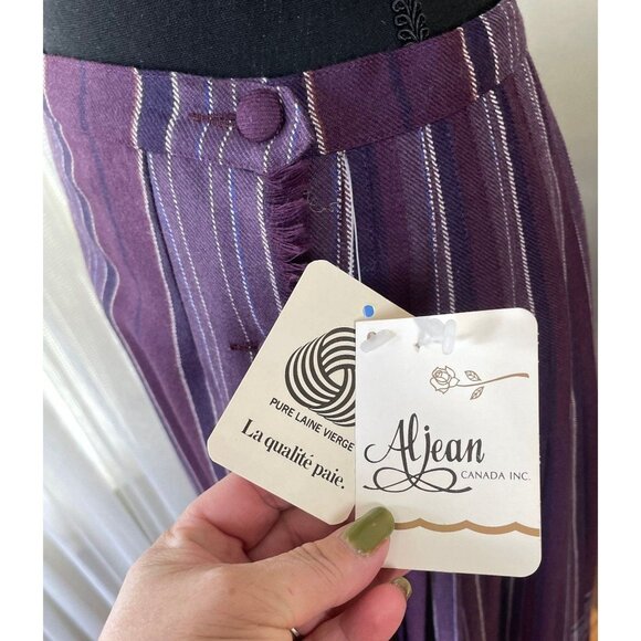 Vintage 80s wool pleated skirt, purple plaid, Al Jean Canada, NWT, size 2/4 (S) - Picture 3 of 9